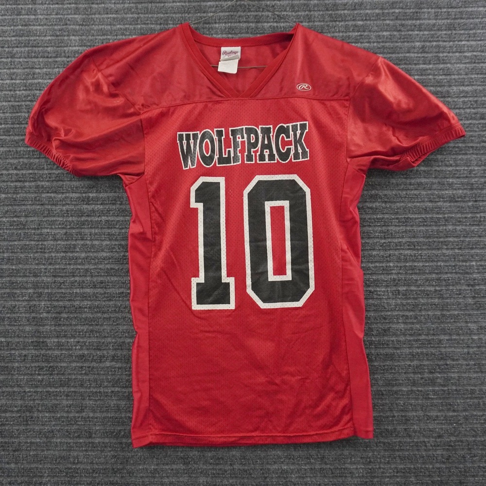 Vintage Rawlings Wolfpack 10 Football Jersey Adult Medium Red Mesh Graphic